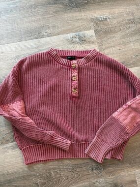 Blu Pepper Washed Rose Button Henley Sweater - Women sz m